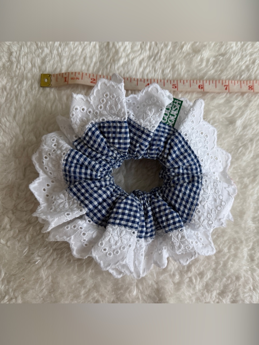 🩵 💙 New Goodsquish Blue Gingham & White Lace Scrunchie sold out style